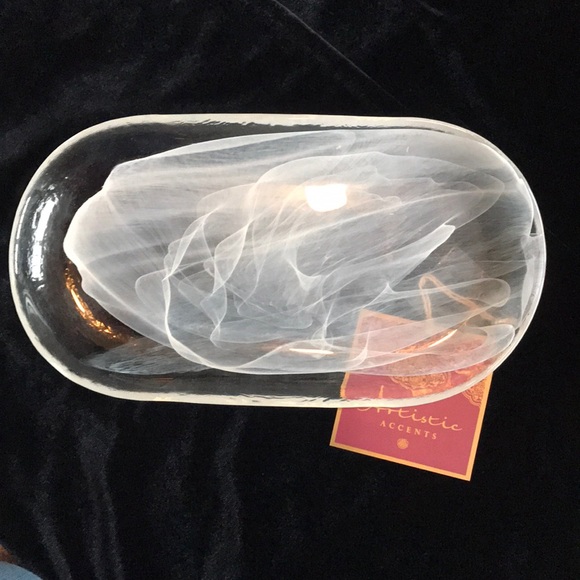 Glass Dish white with white etchings NWT - Picture 1 of 3